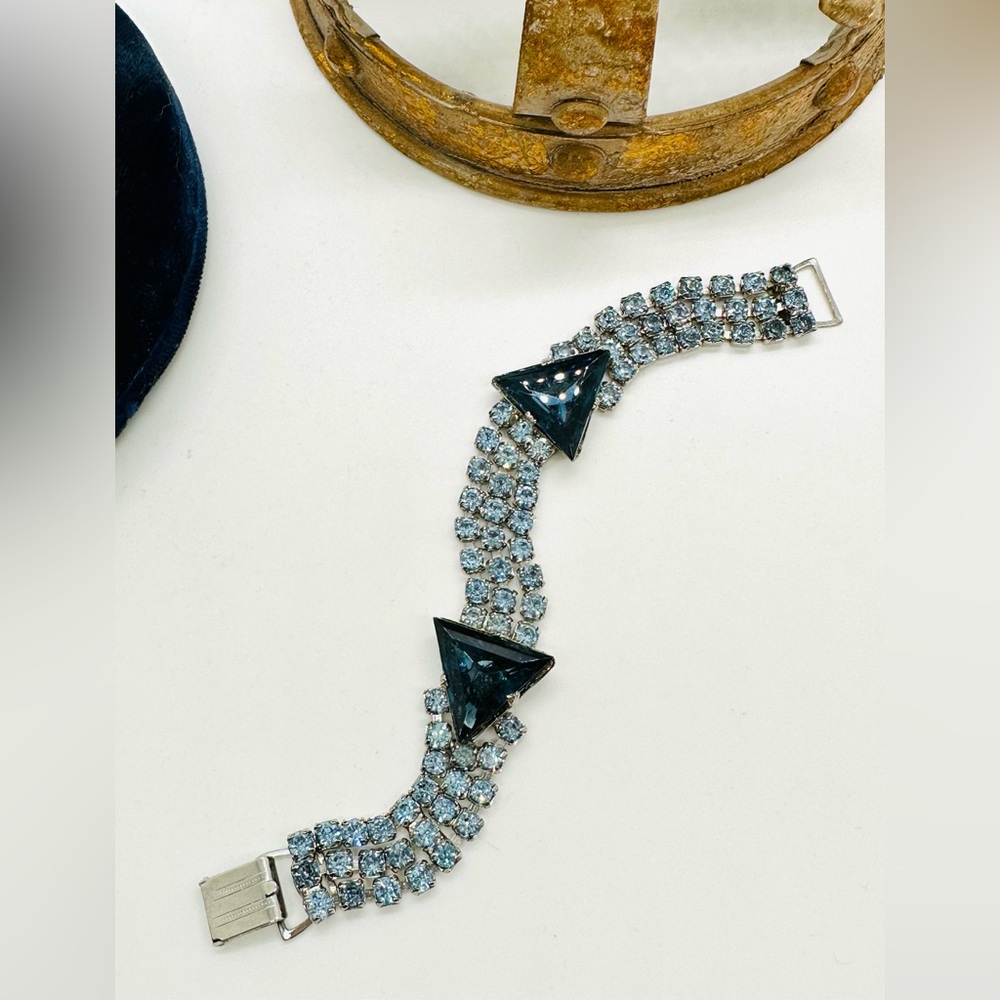 Vintage Blue Deco Rhinestone Bracelet